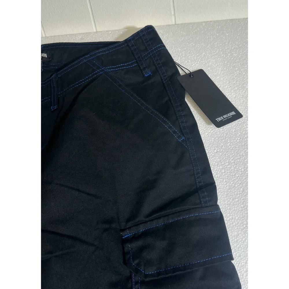 True Religion Mens Black Cargo Pants Sz 36 Relaxed Fit Stitch Detail MSRP‎ $159